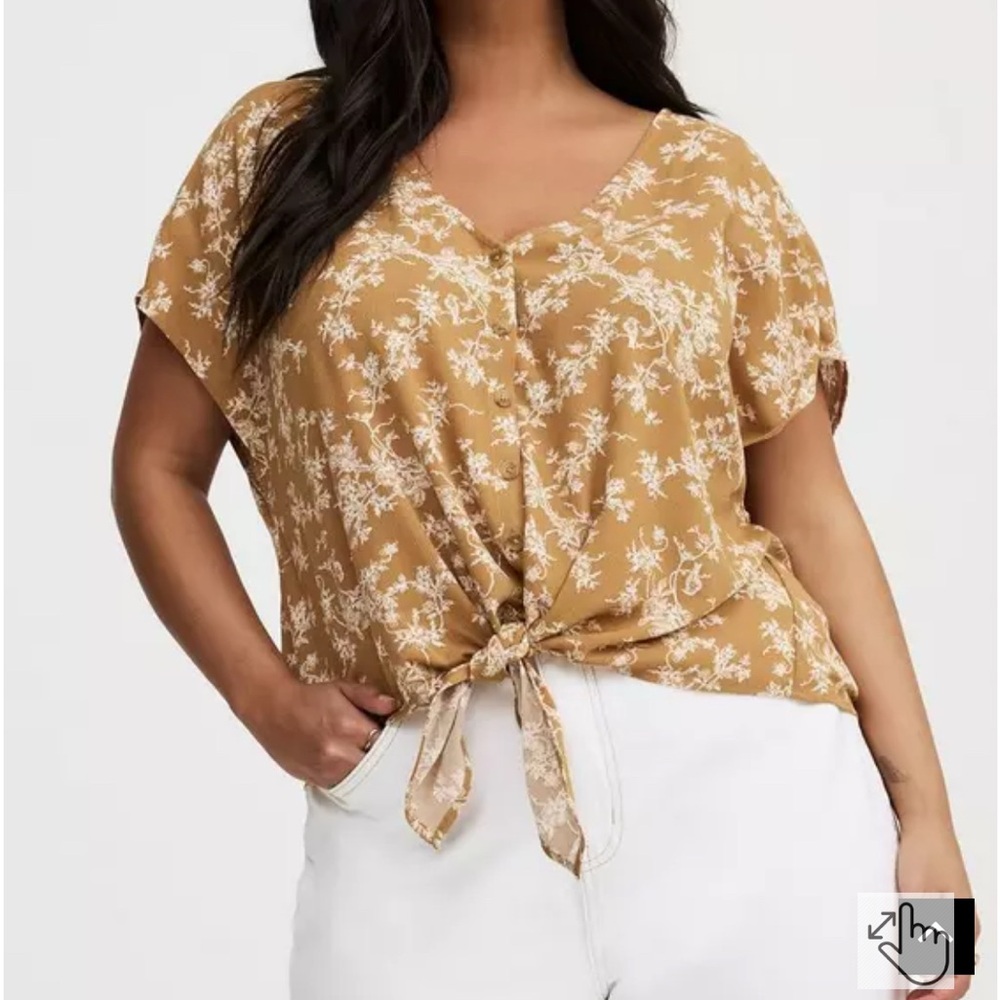 Torrid Tan Floral Tie-Front Blouse